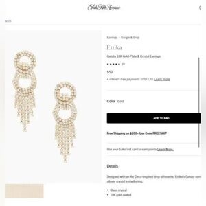 Ettika Rhinestone Gatsby Designed with an Art Deco-inspired 18K Gold-Plate &NWT